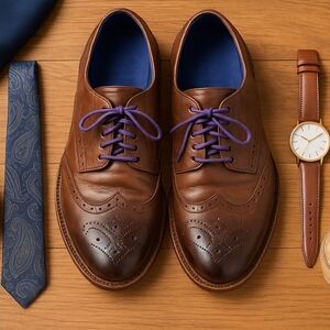 Ted Baker Men’s Tan Leather Delsind Wingtip Oxford Brogue Shoes Size 11